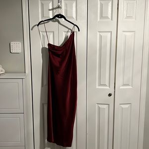 Burgundy Express Satin One Shoulder Slip Dress XL